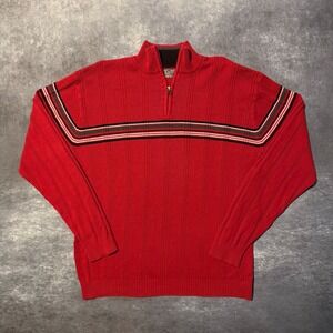 VTG Y2K XG Knit Sweater Men Large Red Striped Quarter Zip Ribbed Pullover Skater